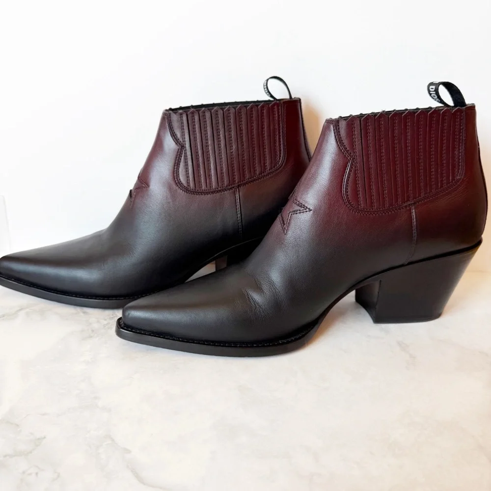 Christian Dior Black and Burgundy Leather Gradient Star Cowboy Ankle Boots 42/11
